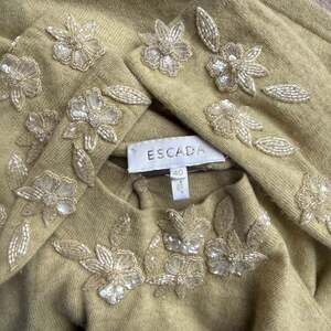 Luxurious Escada 2-Piece Set, Beaded 100% Cashmere in Khaki